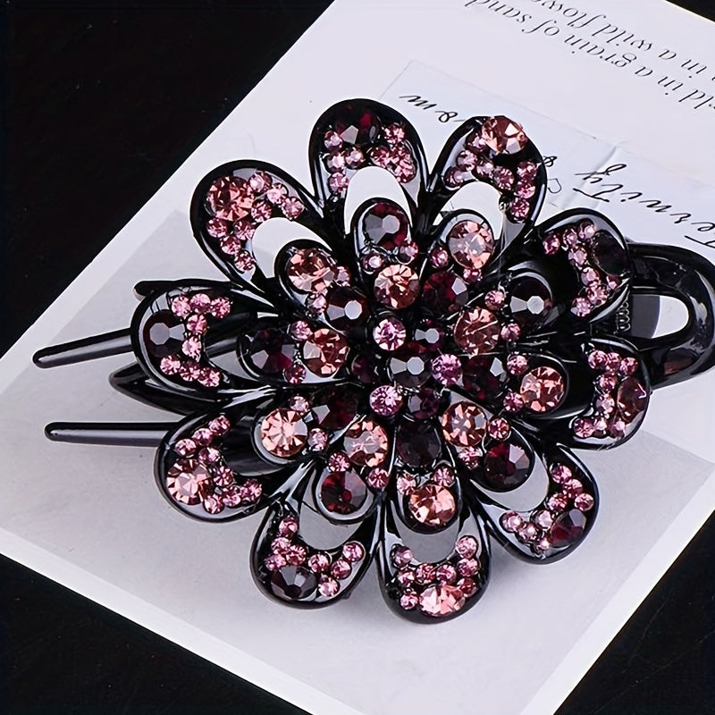Women Rhinestone Hair Clip Large Glitter Flower Duck Billed Clip