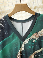 Marble Print V Neck Stretch Tank Top
