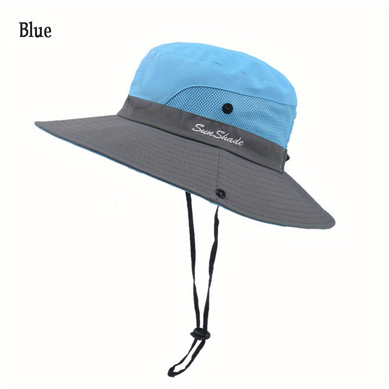 Quick Drying Ponytail Sun Hat Wide Brim Boonie Hat UV Protection Bucket Hat