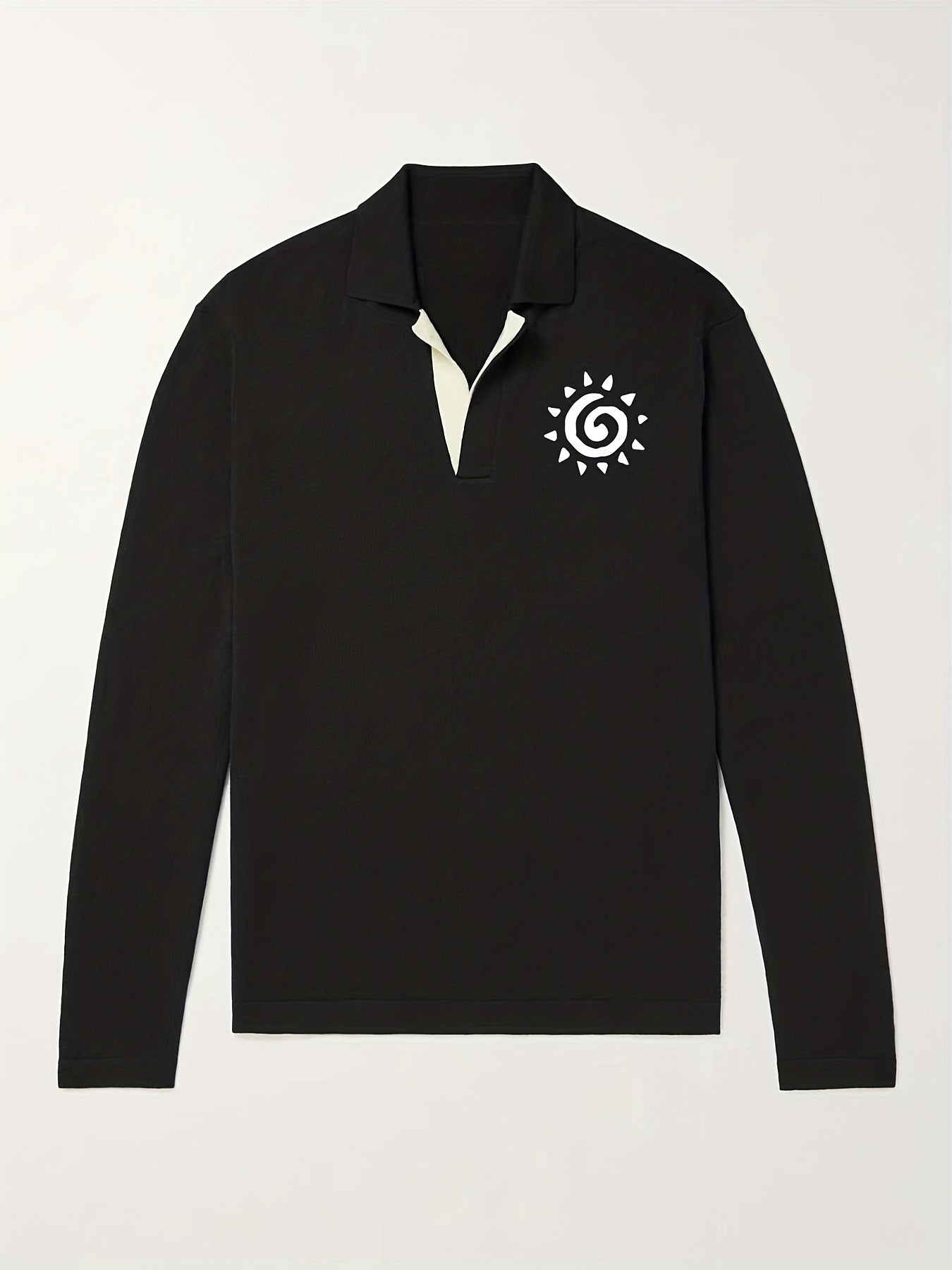 Sun Pattern Knit Polo Shirt Men's Casual Lapel Middle Stretch