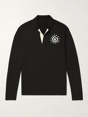 Sun Pattern Knit Polo Shirt Men's Casual Lapel Middle Stretch