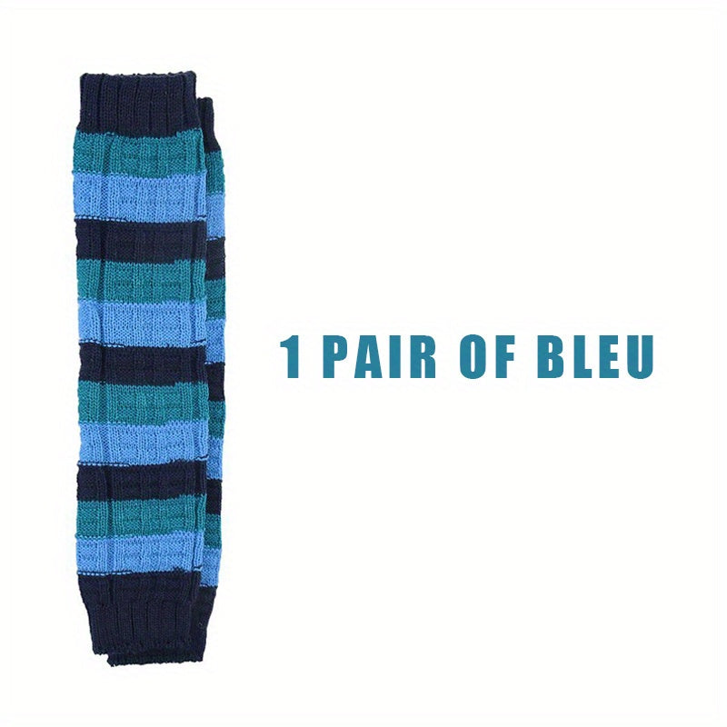 Colorblock Knitted Leg Warmers Knee High Socks Stockings & Hosiery
