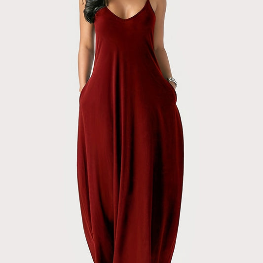  Basic Dress Women's Plain V Neck Stretch Cami Maxi Dress