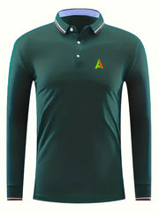 Men's A Print Polo Shirt Button Up Lapel Long