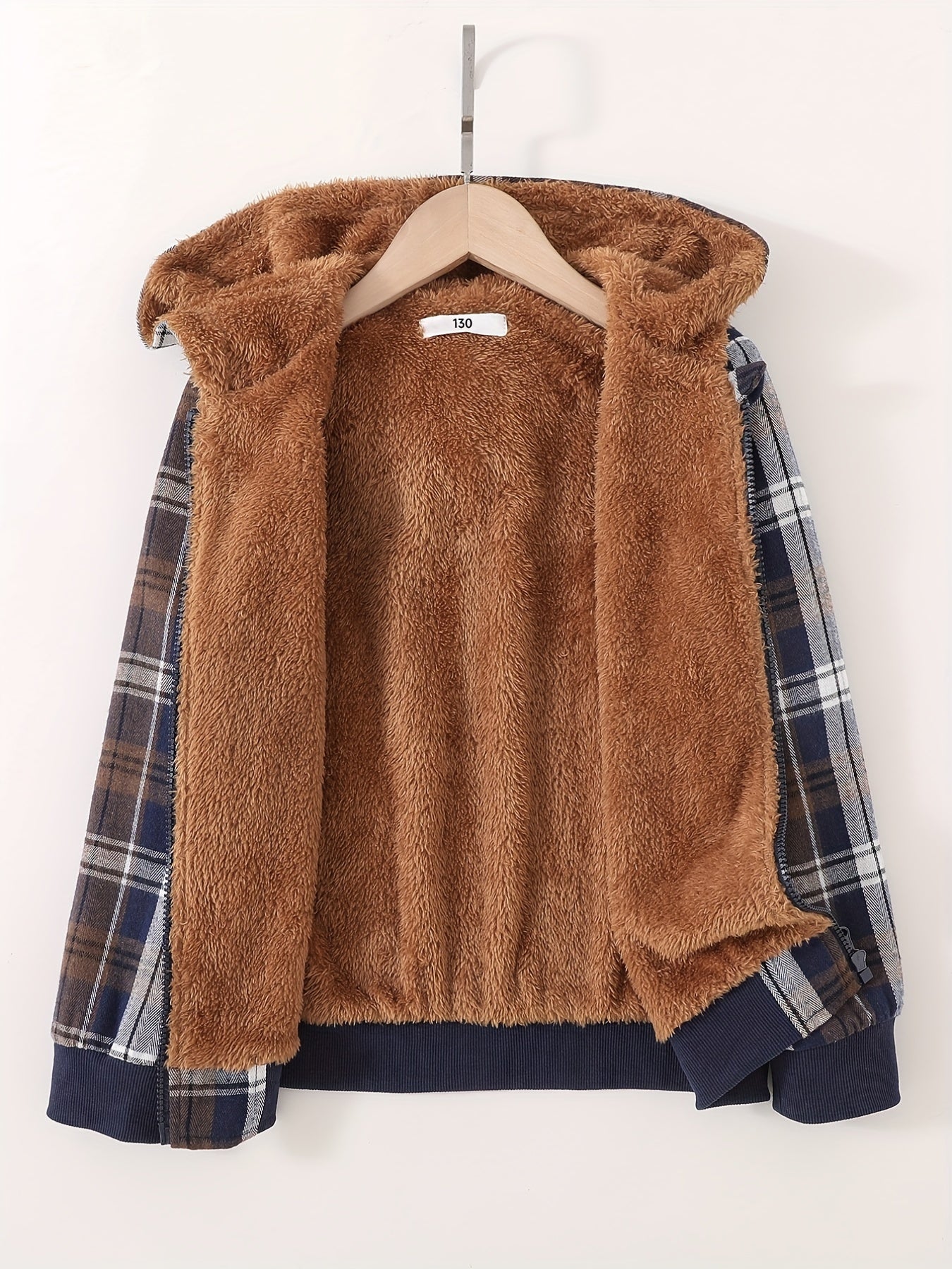 Boys Plaid Fleece Zip Up Jacket for Fall Winter