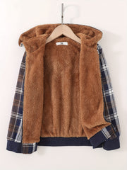 Boys Plaid Fleece Zip Up Jacket for Fall Winter