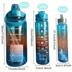 Gradient Leakproof Water Bottle with Time Marker and Straw Cup