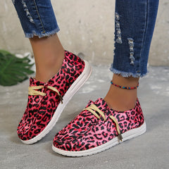 Leopard Print Canvas Shoes Low Top Lace Up Women's Walking Shoes
