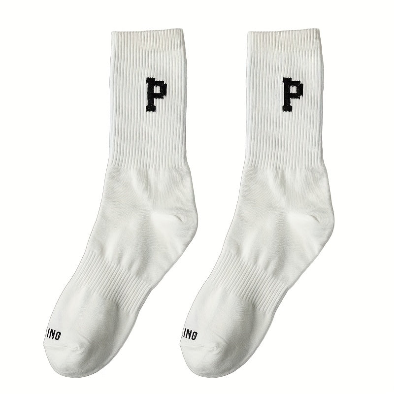 4 Pairs Letter Print Socks Breathable Mid Tube Stockings