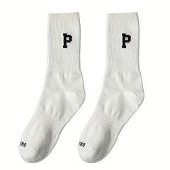 4 Pairs Letter Print Socks Breathable Mid Tube Stockings