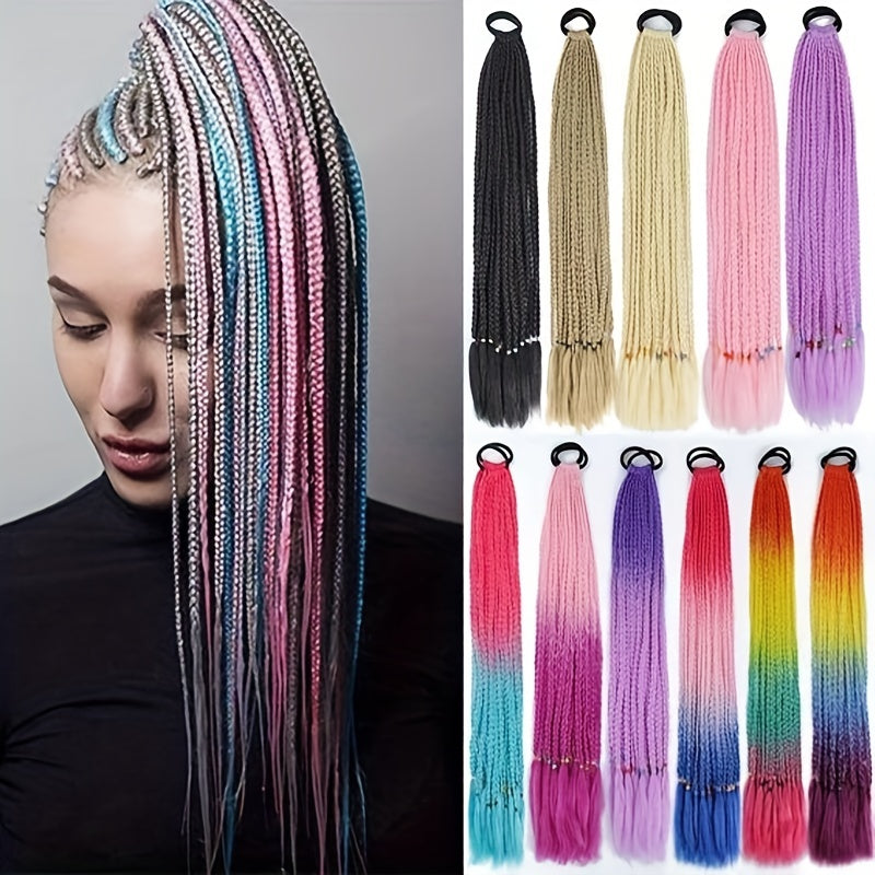 60 96 Cm Long Box Braided Ponytail Extensions Ombre Rainbow Colored