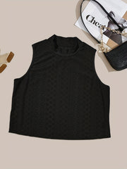  Solid Eyelet Embroidery Mock Neck Tank Top