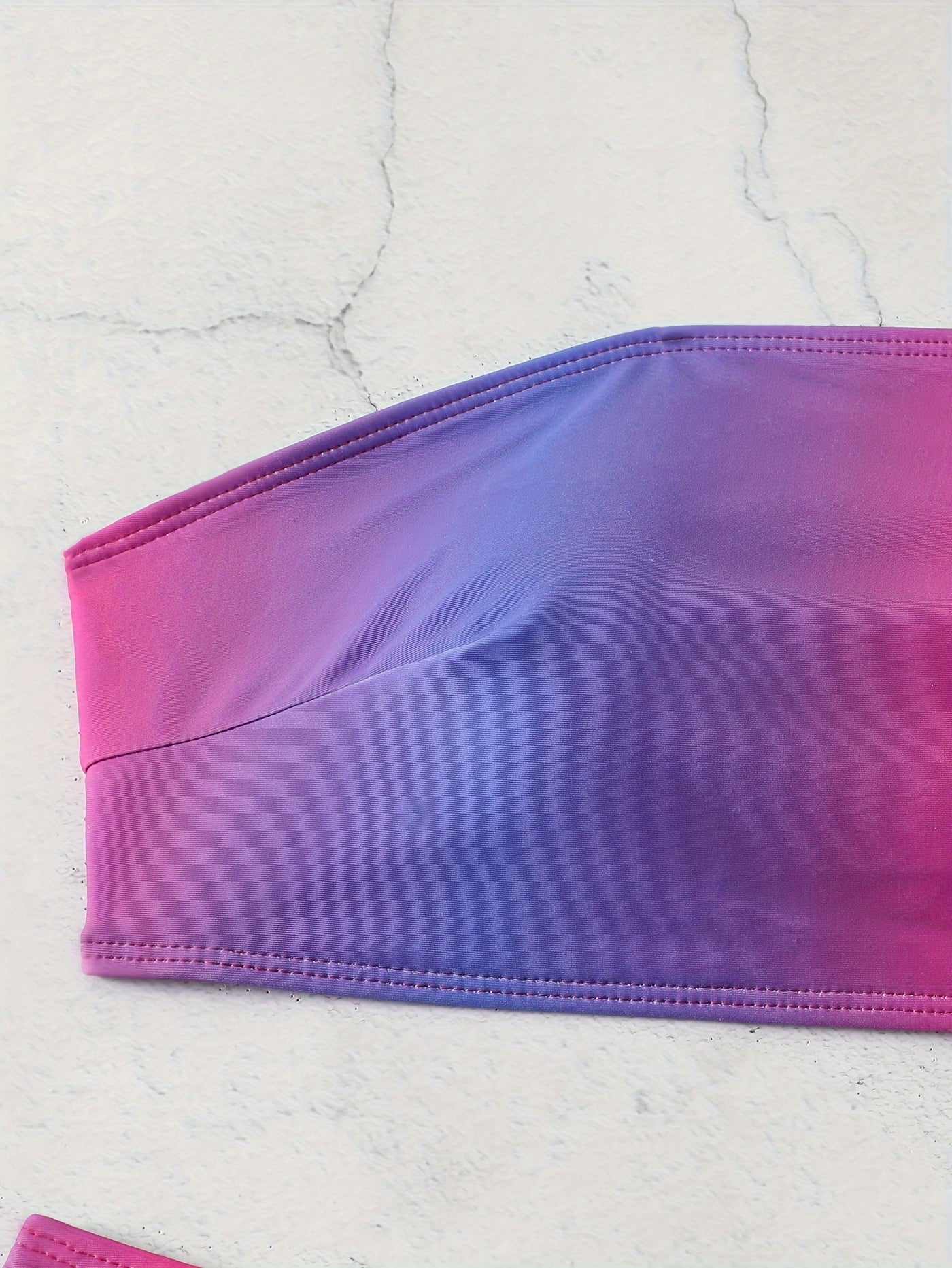  Ombre Print Bikini Set Tube Bra & High Waisted Panty Swimsuit