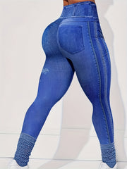  Denim Print High Rise Leggings