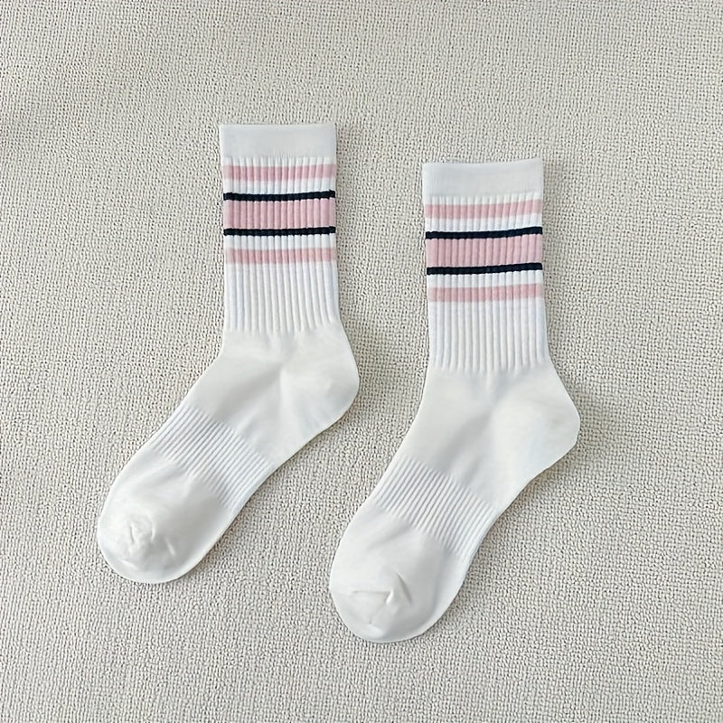 10 Pairs Striped Crew Socks Women's Stockings