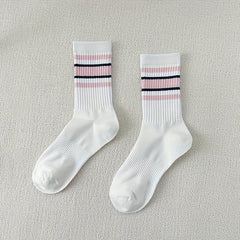 10 Pairs Striped Crew Socks Women's Stockings