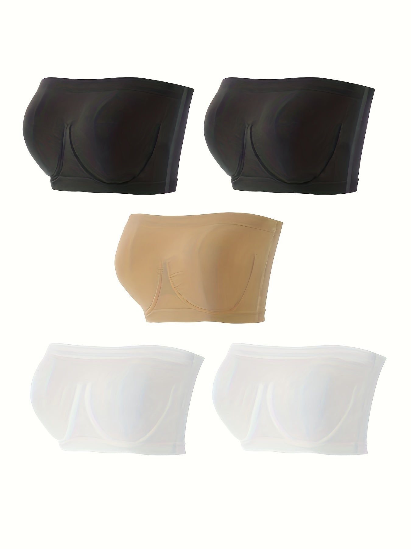 5 Pack Strapless Bandeau Bra Set Plus Size Comfort Solid Tube