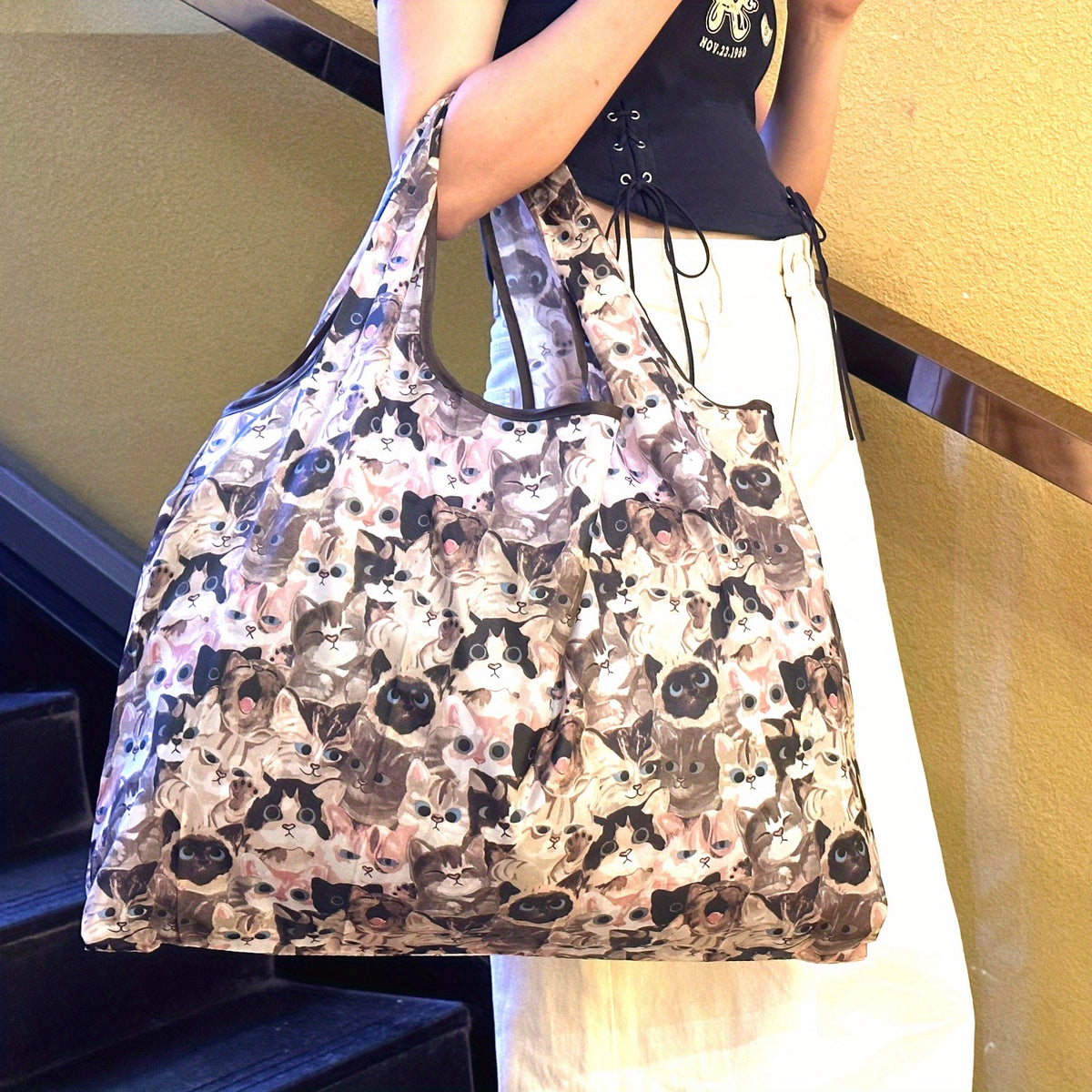 All Over Cats Pattern Shoulder Bag Foldable Storage Bag