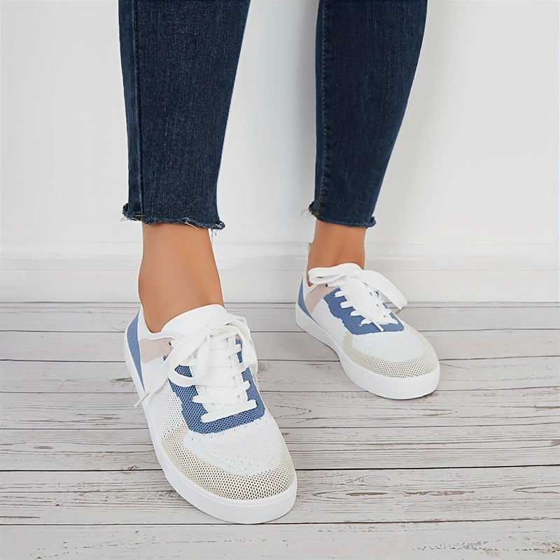 Women's Mesh Lace-Up Skate Shoes Breathable Flat Outdoor Walking Shoes
