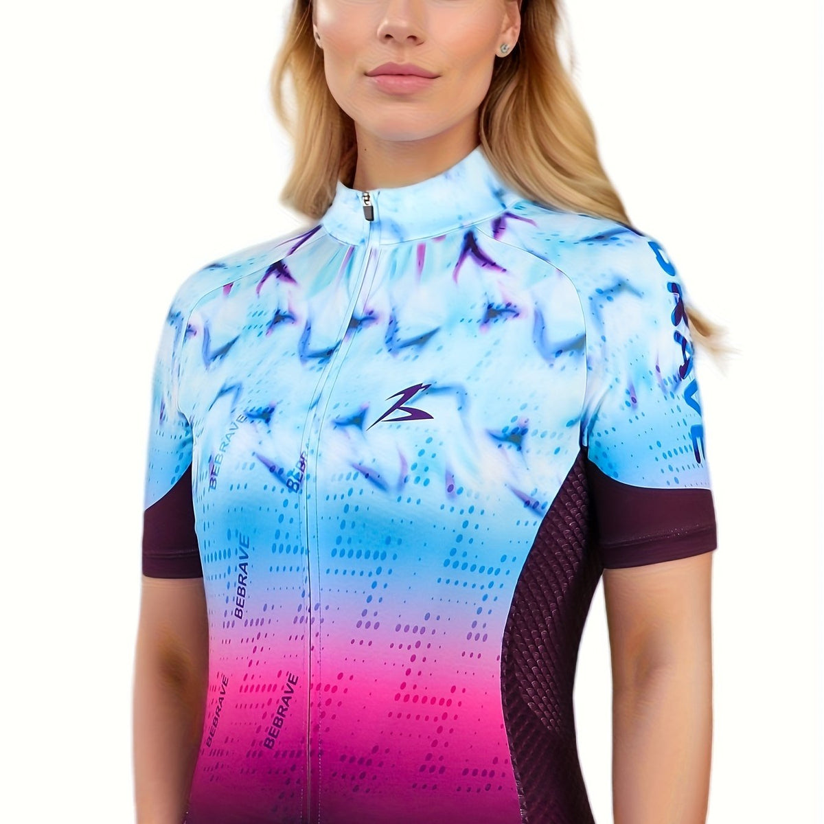 Women's Cycling Shirt Moisture Wicking Fantasy Block Zipper Short Sleeves