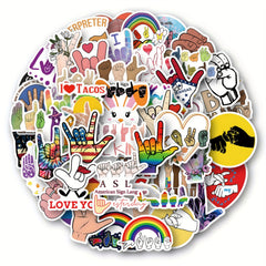 50pcs ASL Waterproof Vinyl Stickers for Water Bottle Laptop Luggage