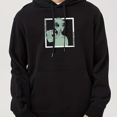 Men's Alien Print Hooded Sweatshirt Long Sleeve Drawstrings