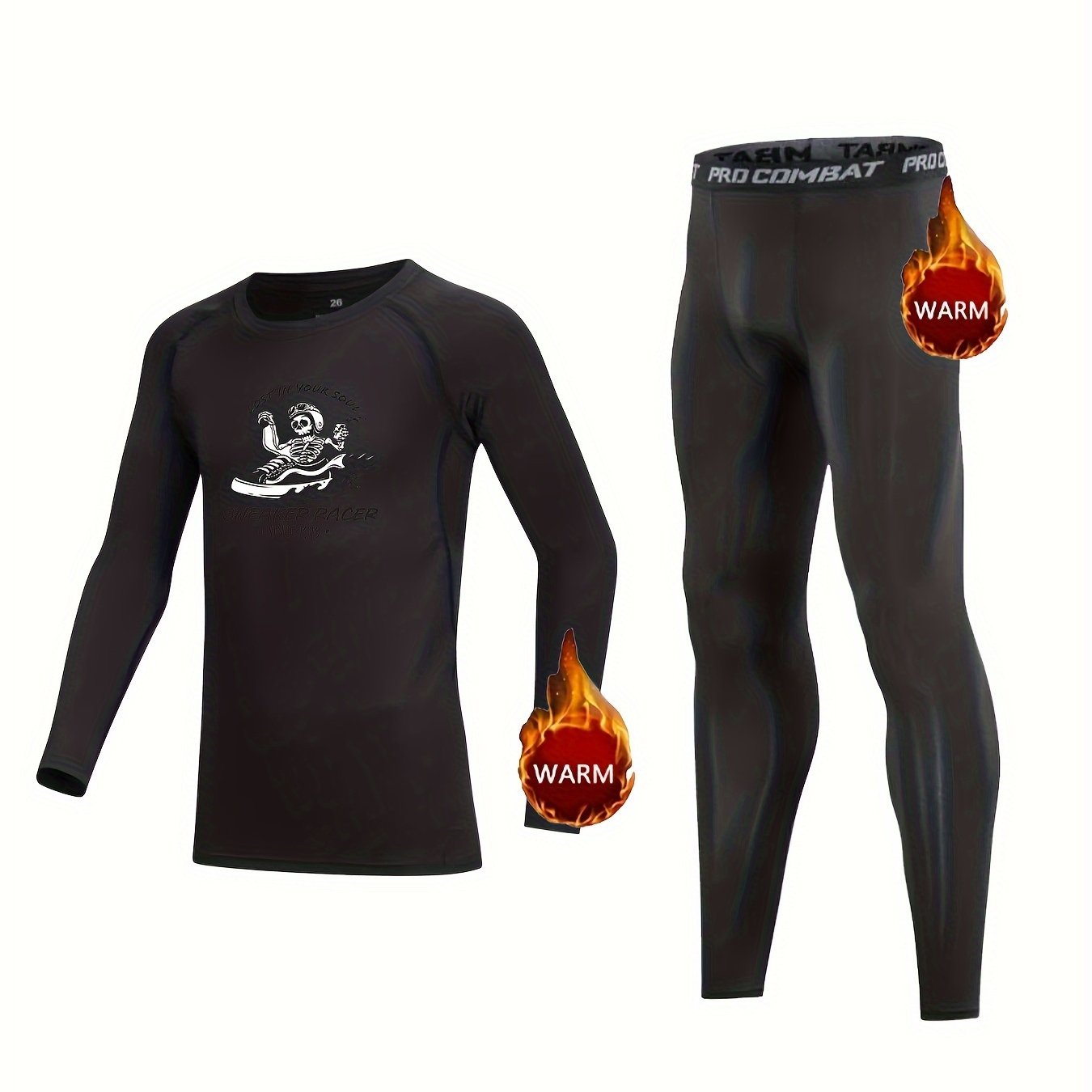 Kids Compression Fleece Set Cartoon Shoes Pattern Crew Neck Pullover