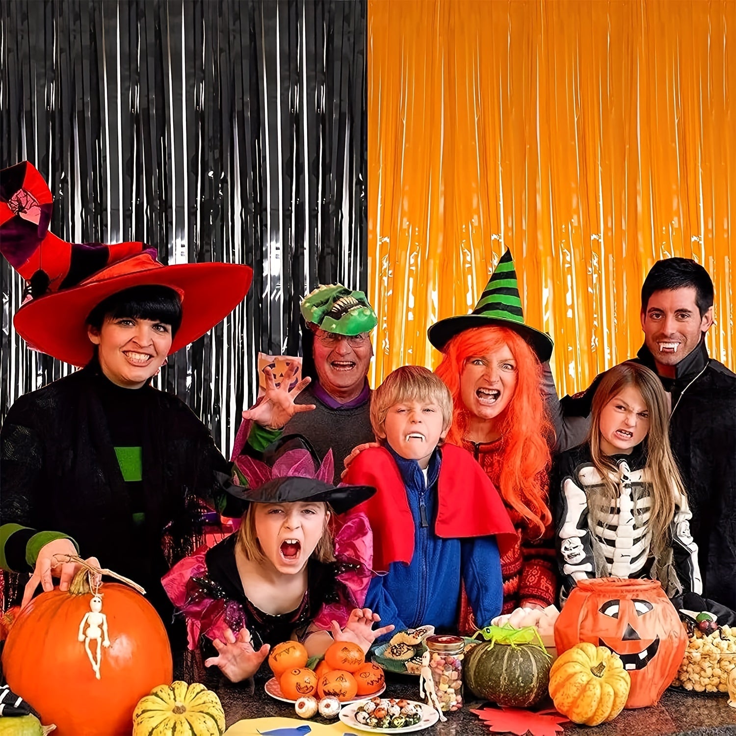 Halloween Foil Fringe Curtain & Orange Tinsel Decoration 100x200cm