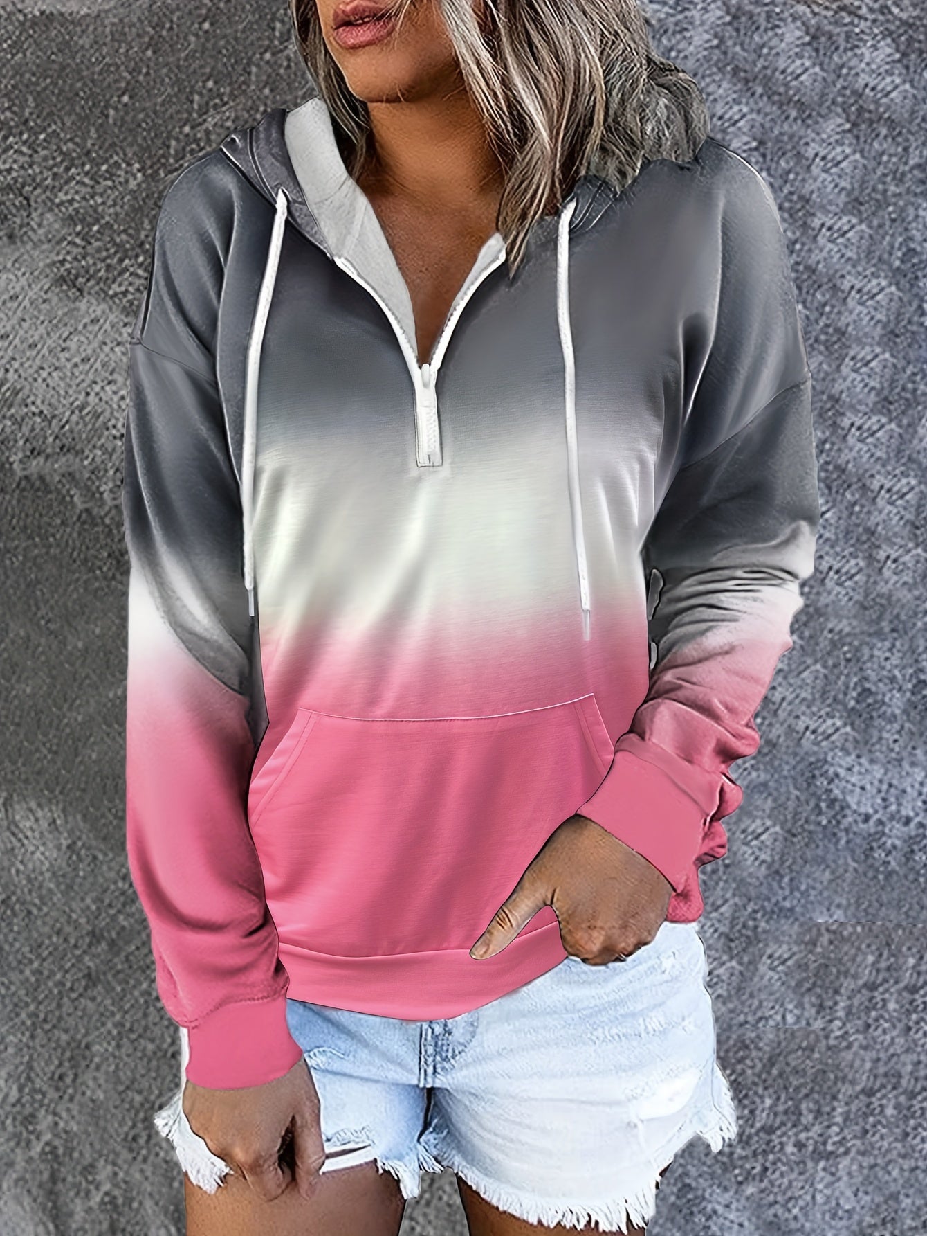Drawstring Half Zip Hoodie Street Wear Sweatshirt