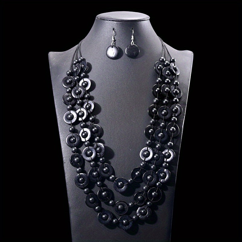 Boho Style Multilayer Necklace Set & Earrings