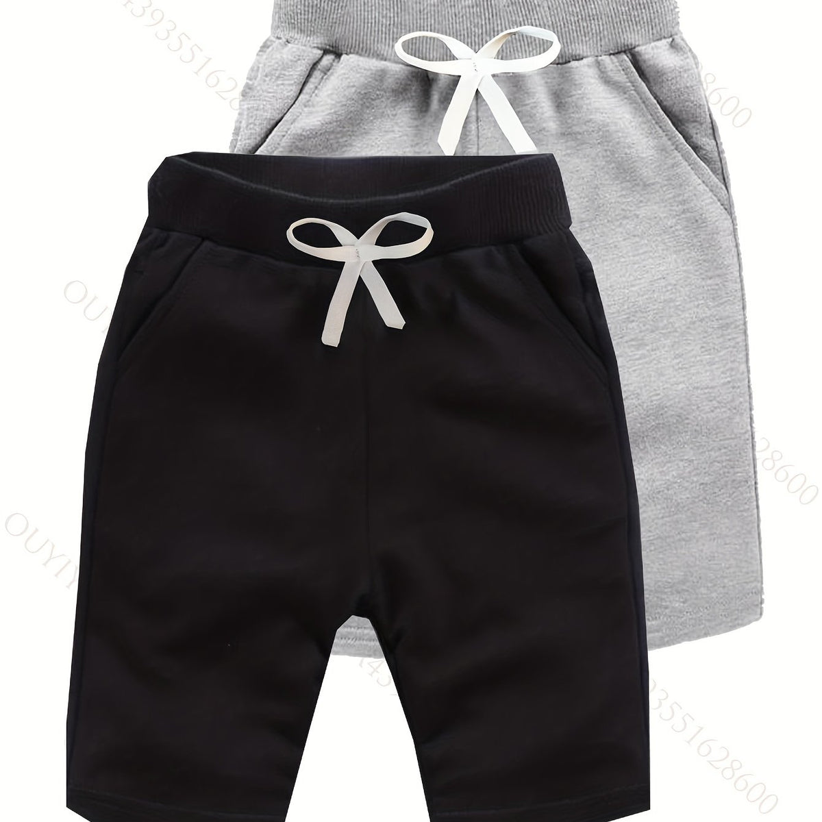 2pcs Boys Solid Elastic Waist Shorts Quick Drying Drawstring Beach Outdoor