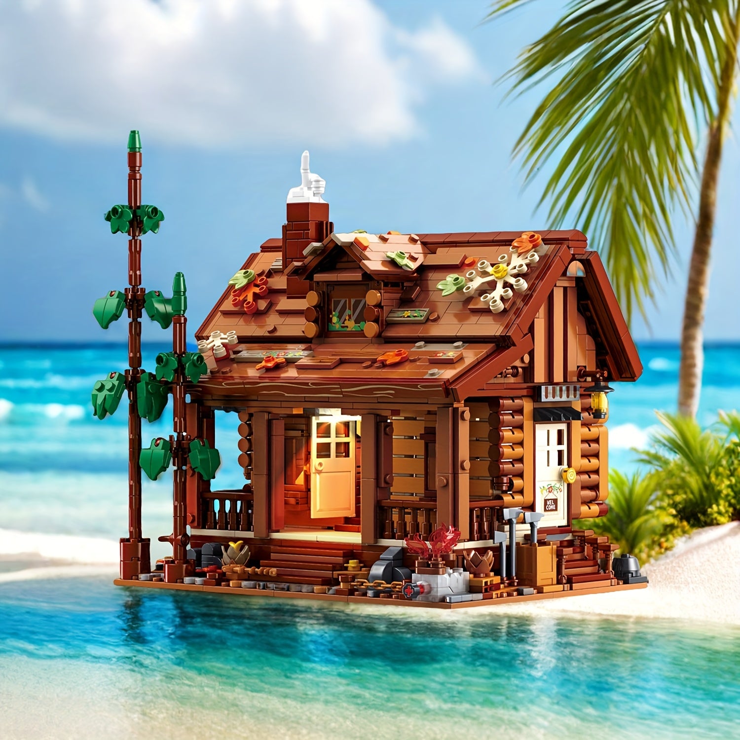1969pcs Forest Cabin Building Blocks Toy Model with LED Lights