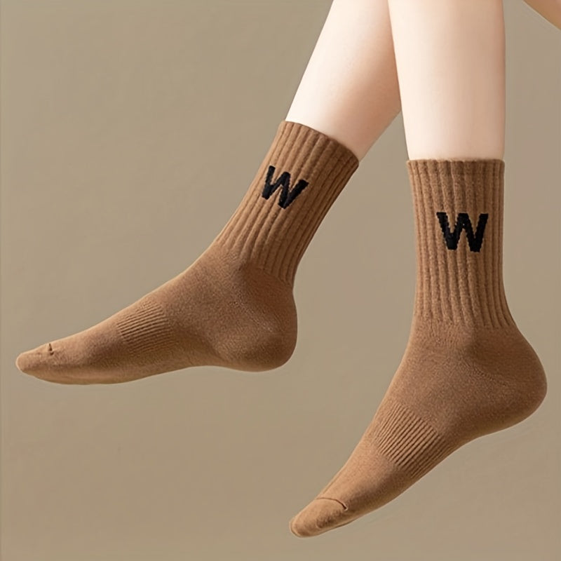 6 Pairs Letter Print Crew Sports Socks for Women