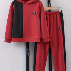 Boy's Clash Hoodie & Sweatpants Set Long Sleeve Top for Spring Fall