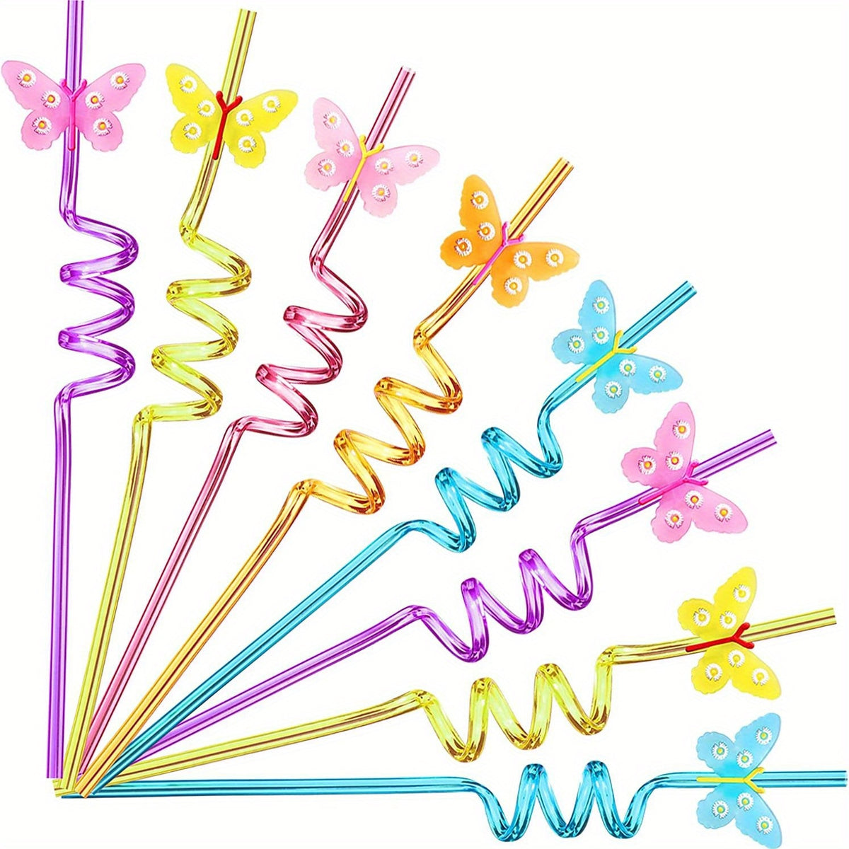 25pcs Reusable Butterfly Straws for Birthday Party with 2 Cleaning Brushes