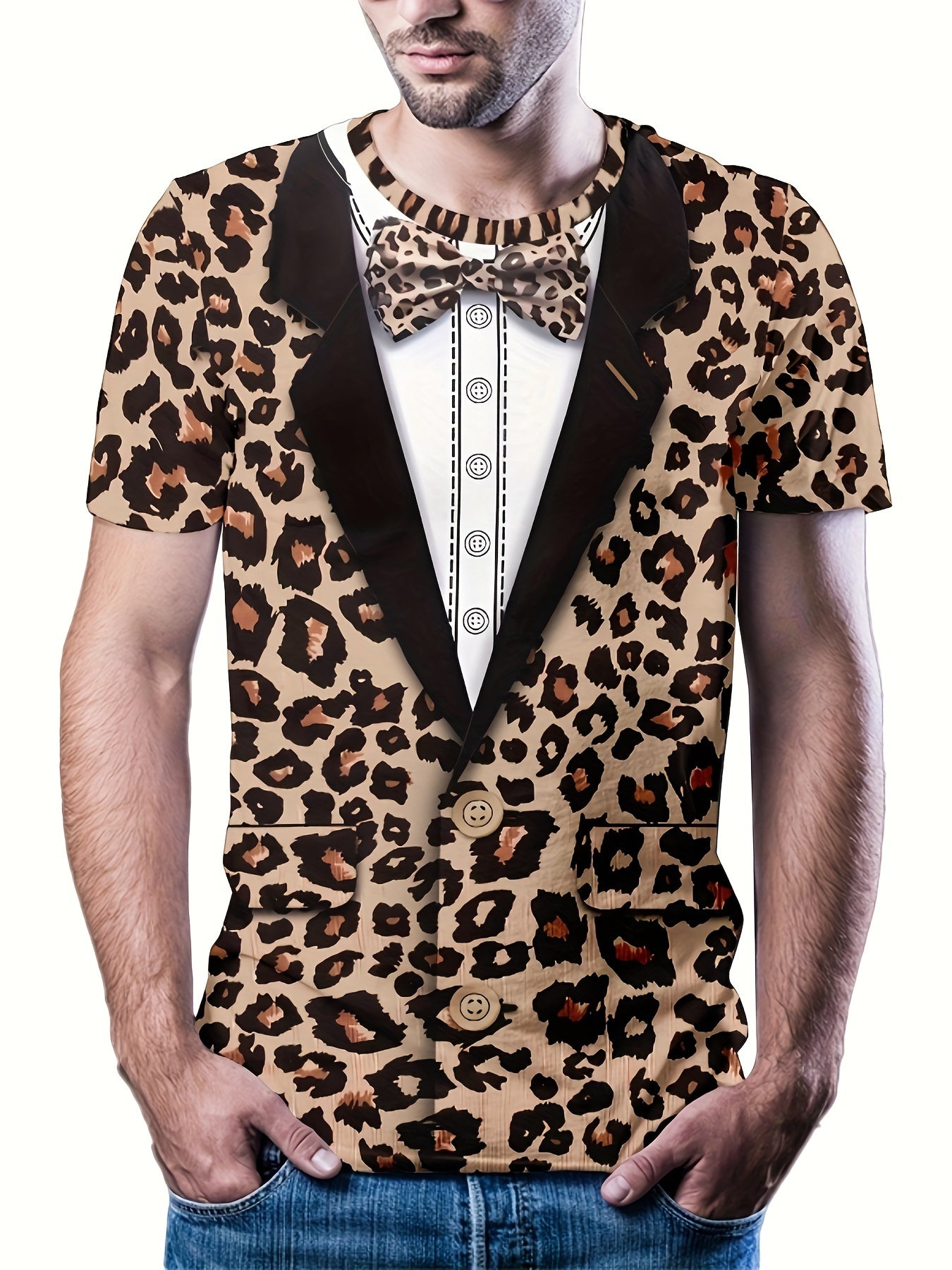 Leopard Print T shirt Men's Street Style Tee Shirt For Summer