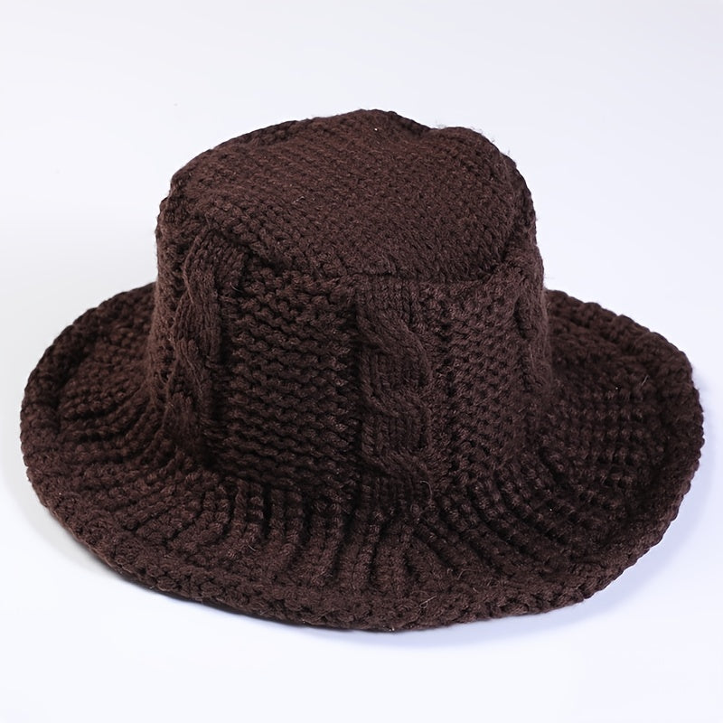 Cable Pattern Coldproof Thermal Women Knit Bucket Hat