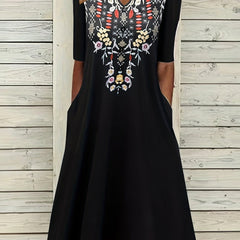 Plus Size Boho Dress Women's Plus Floral Embroidered Half Sleeve Dress