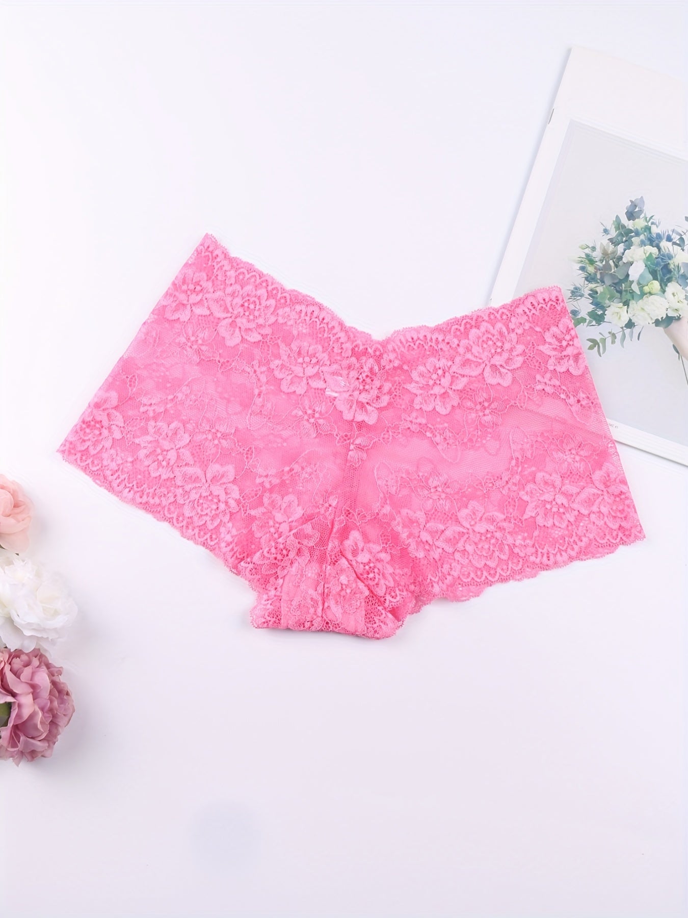 6pcs Floral Lace Boyshort Panties Soft & Comfortable Women's Lingerie