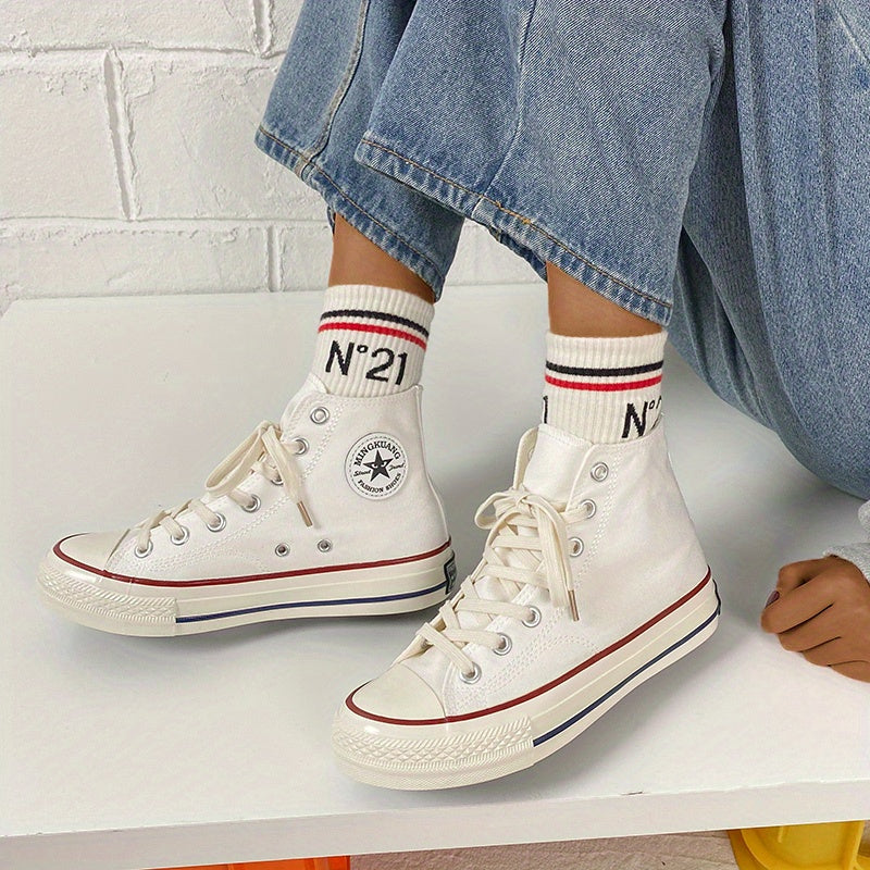 Women's High Top Canvas Sneakers Casual Lace Up Flat Skate Shoes