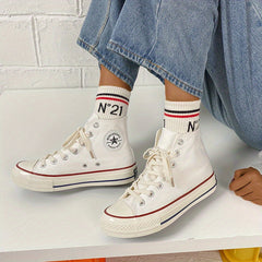 Women's High Top Canvas Sneakers Casual Lace Up Flat Skate Shoes