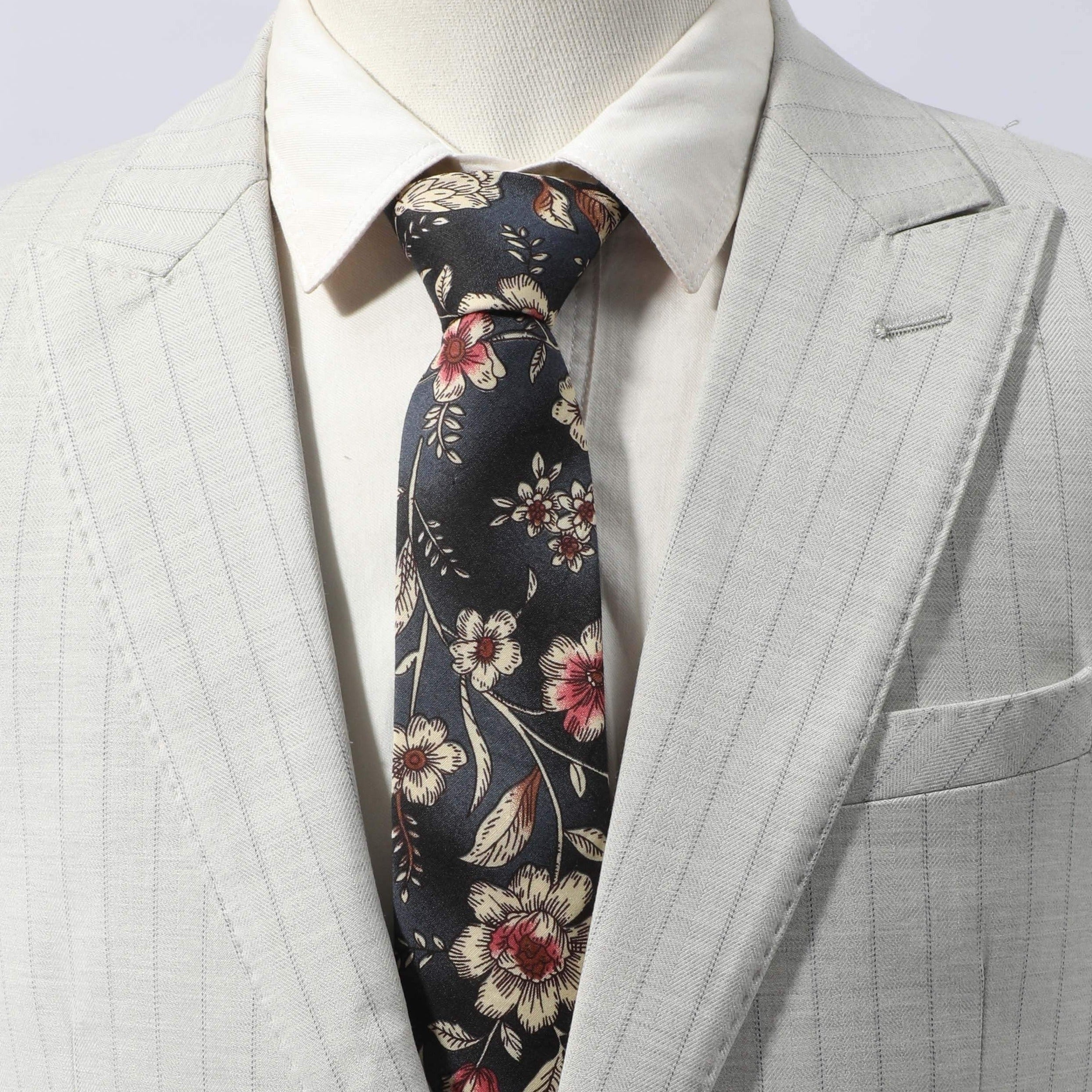 Men's Floral Print Necktie for Wedding Party Business