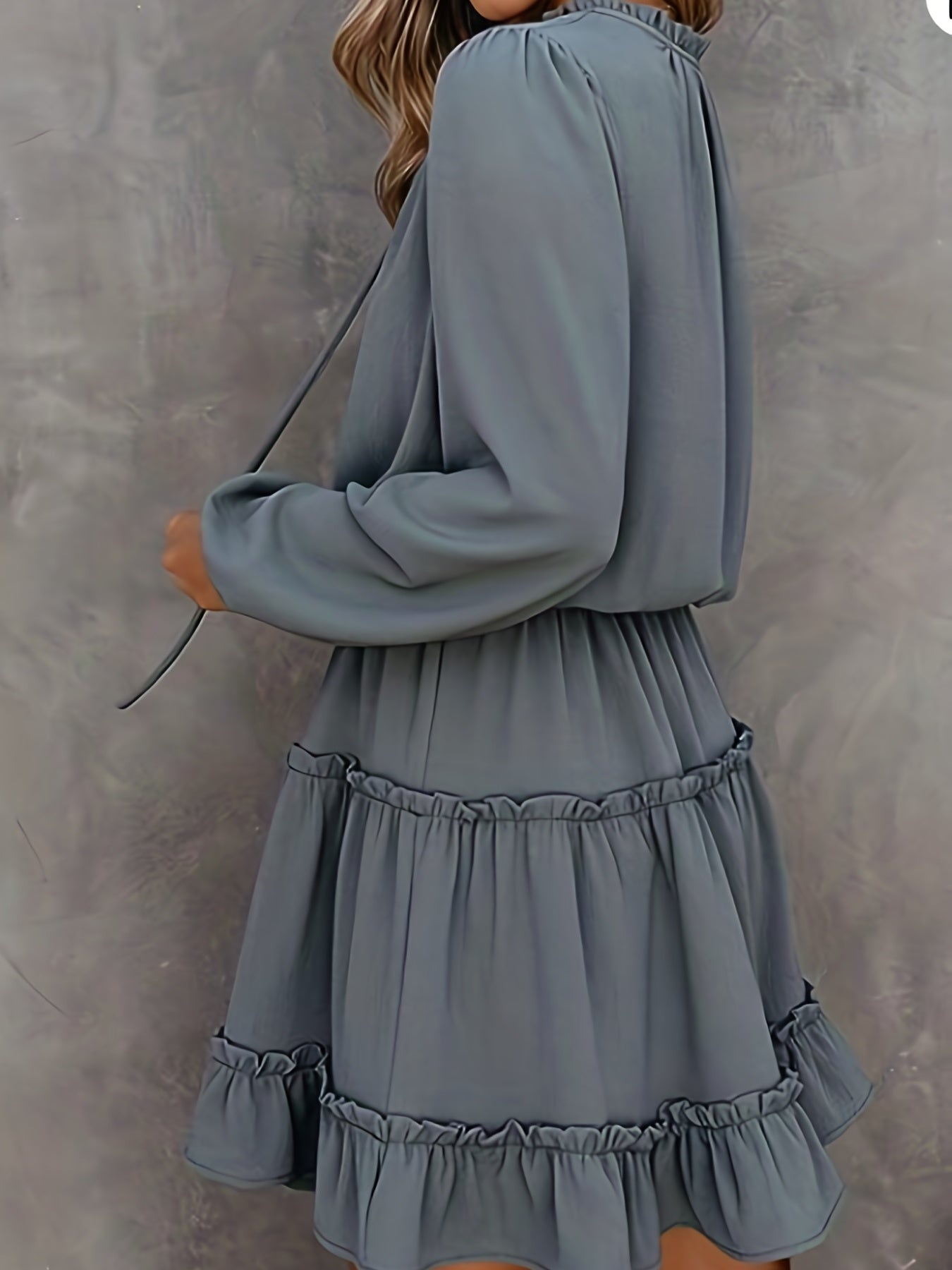  Solid Lantern Sleeve Mini Dress
