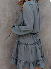  Solid Lantern Sleeve Mini Dress
