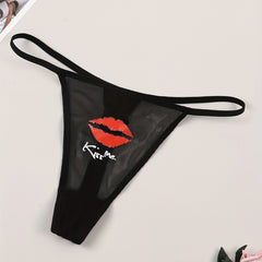 Letter & Lips Print Seamless Thongs Low Waist Intimates Panties