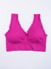 5pcs Lace Trim Sports Bras Comfy & Breathable Wireless Bra