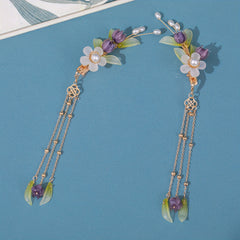 Purple Lily Flowers Hair Clip with Tassel - Ancient Style Hair Accessory