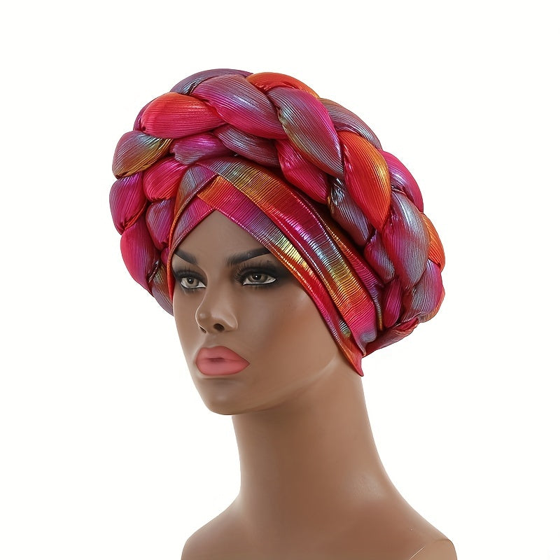Red Gradient Turban Cap Double Layer Braided Hijab Hat Elastic Bonnet Chemo Hats