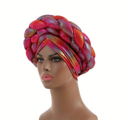 Red Gradient Turban Cap Double Layer Braided Hijab Hat Elastic Bonnet Chemo Hats