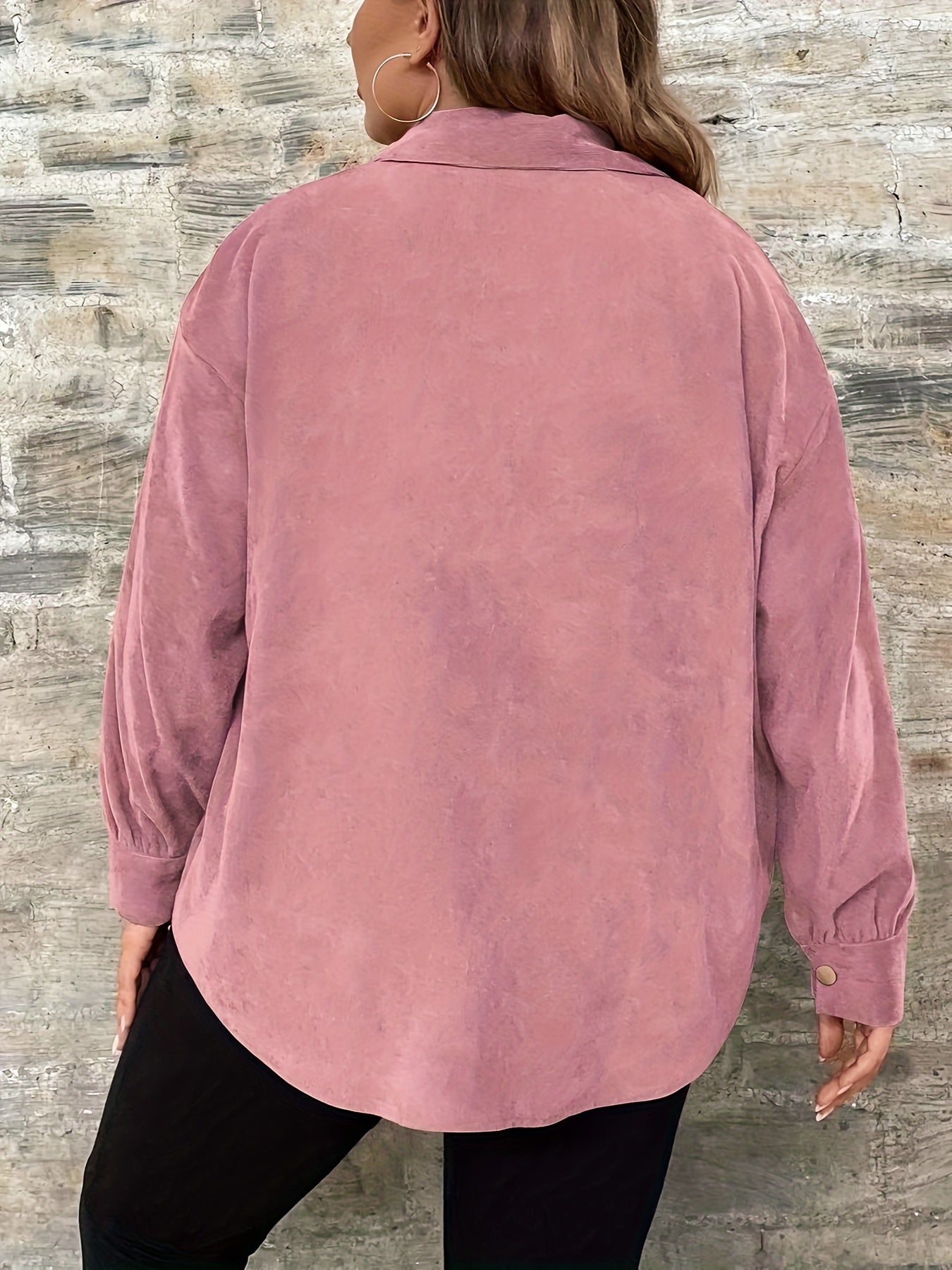  Solid Button Up Long Sleeve Blouse
